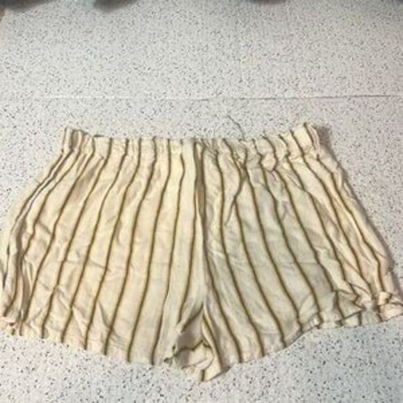 PRIMARK BEIGE YELLOW STRIPED SHORTS - SIZE 14 - Picture 2 of 4
